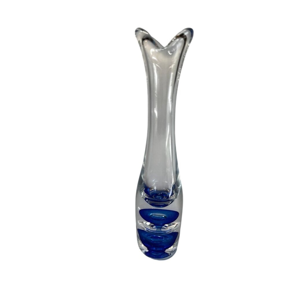 Vintage Vas Vitreum Sweden Cobalt Bubble Art Glass Bud Vase 10" Signed With Gift - Picture 2 of 11